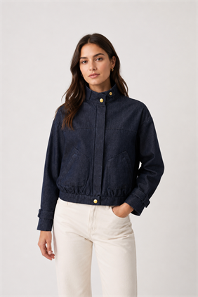Premium Crop Denim Mavi Ceket 