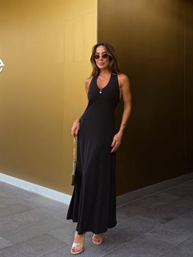 Kadın Siyah Halter Yaka Bodycon Elbise