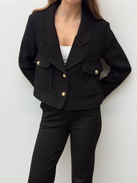 Siyah Yün Karışımlı Tüvit Ceket