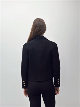 Siyah Yün Karışımlı Tüvit Ceket