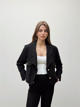 Siyah Yün Karışımlı Tüvit Ceket