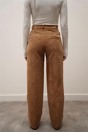 Yüksek Bel Retro Fitilli Kadife Camel Pantolon 