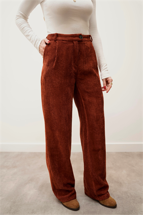 Yüksek Bel Retro Fitilli Kadife Kiremit Pantolon 