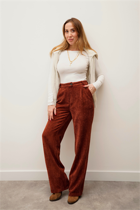 Yüksek Bel Retro Fitilli Kadife Kiremit Pantolon 