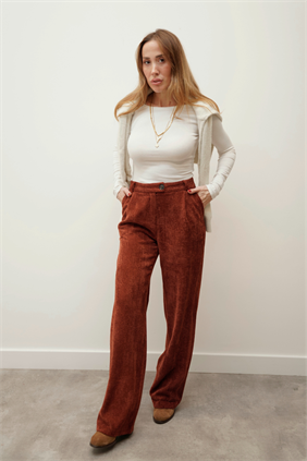Yüksek Bel Retro Fitilli Kadife Kiremit Pantolon 