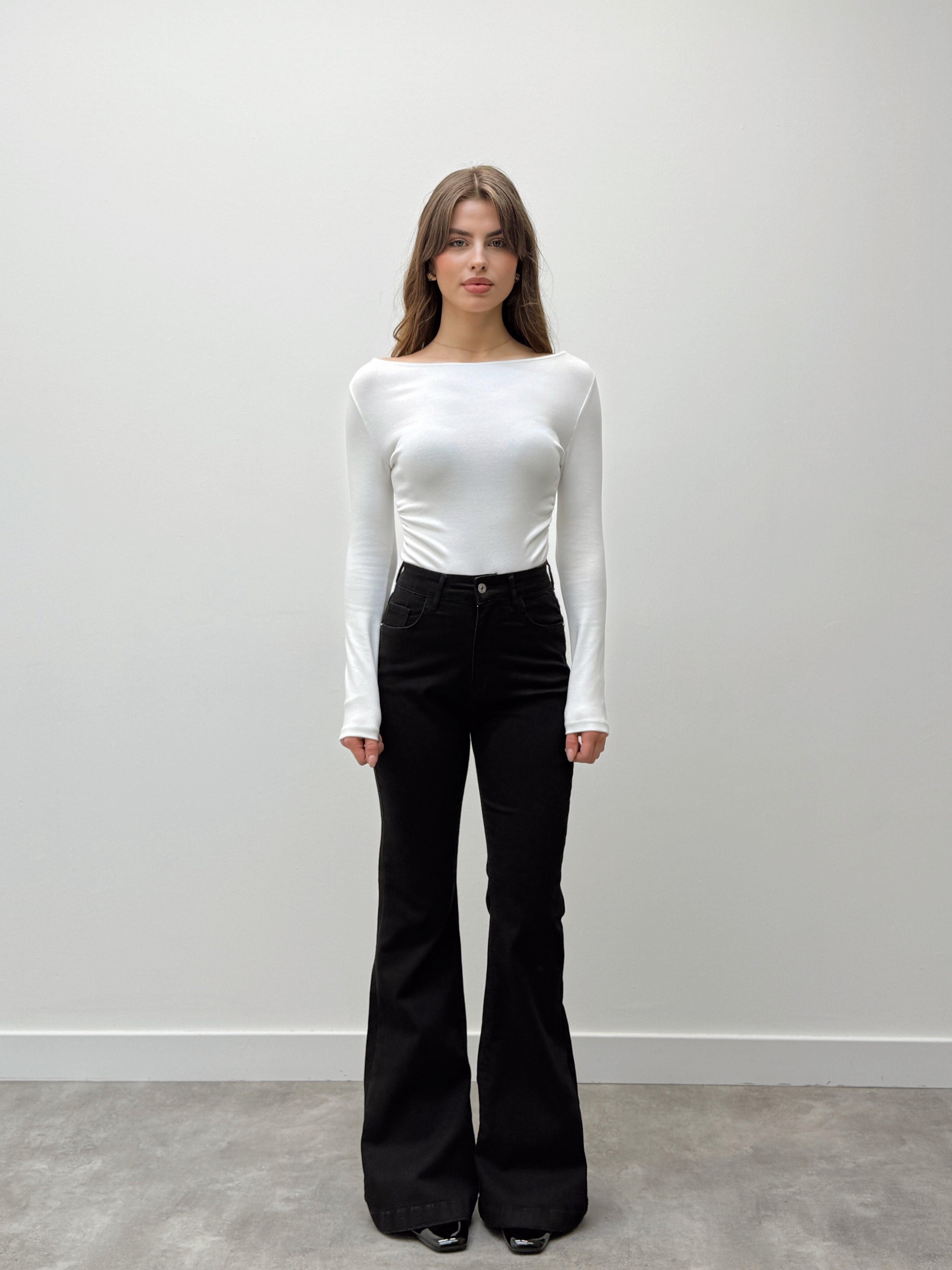 İspanyol Paça Yüksek Bel Siyah Pantolon