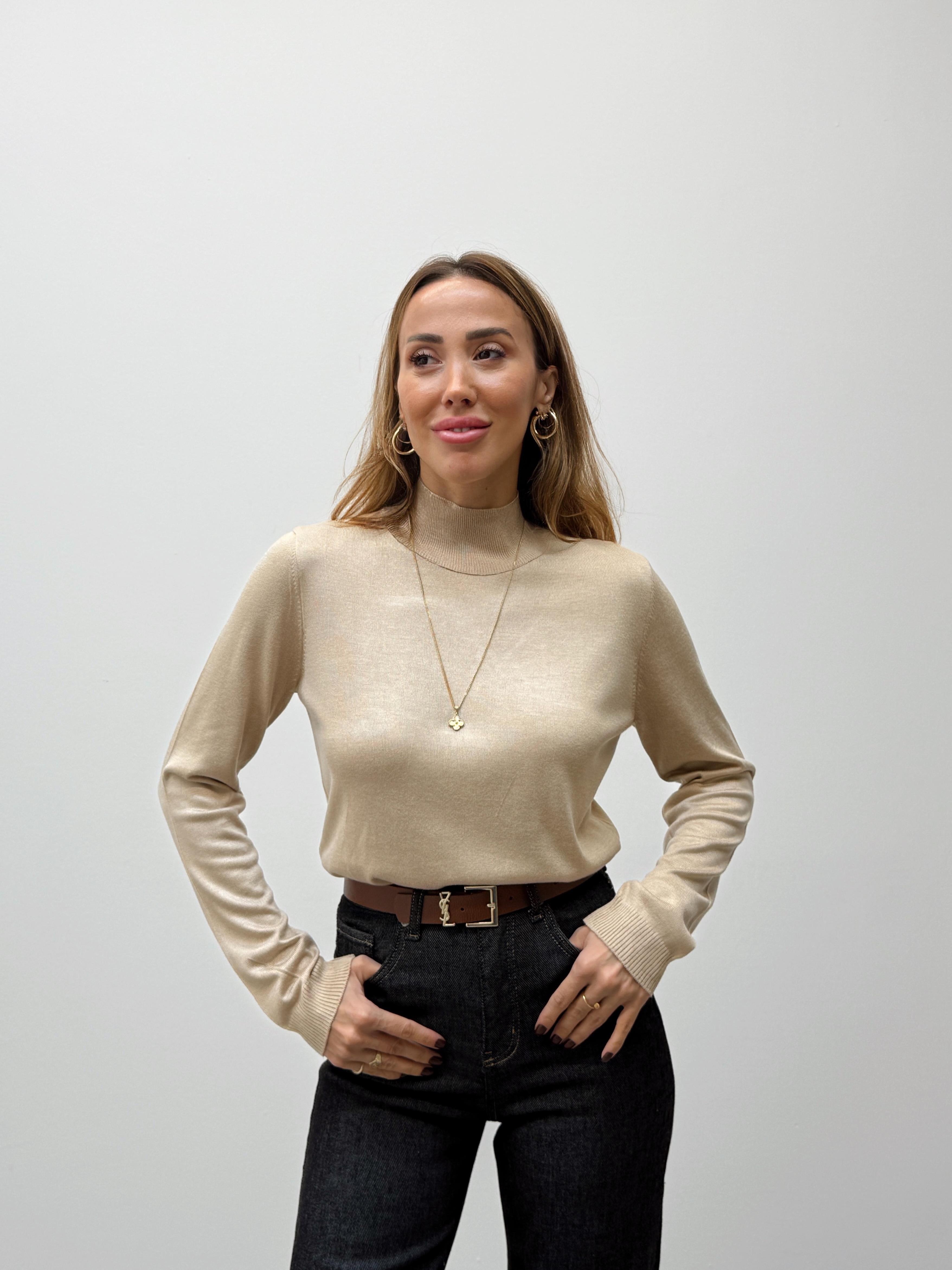 Kadın Balıkçı Yaka Bej Kazak