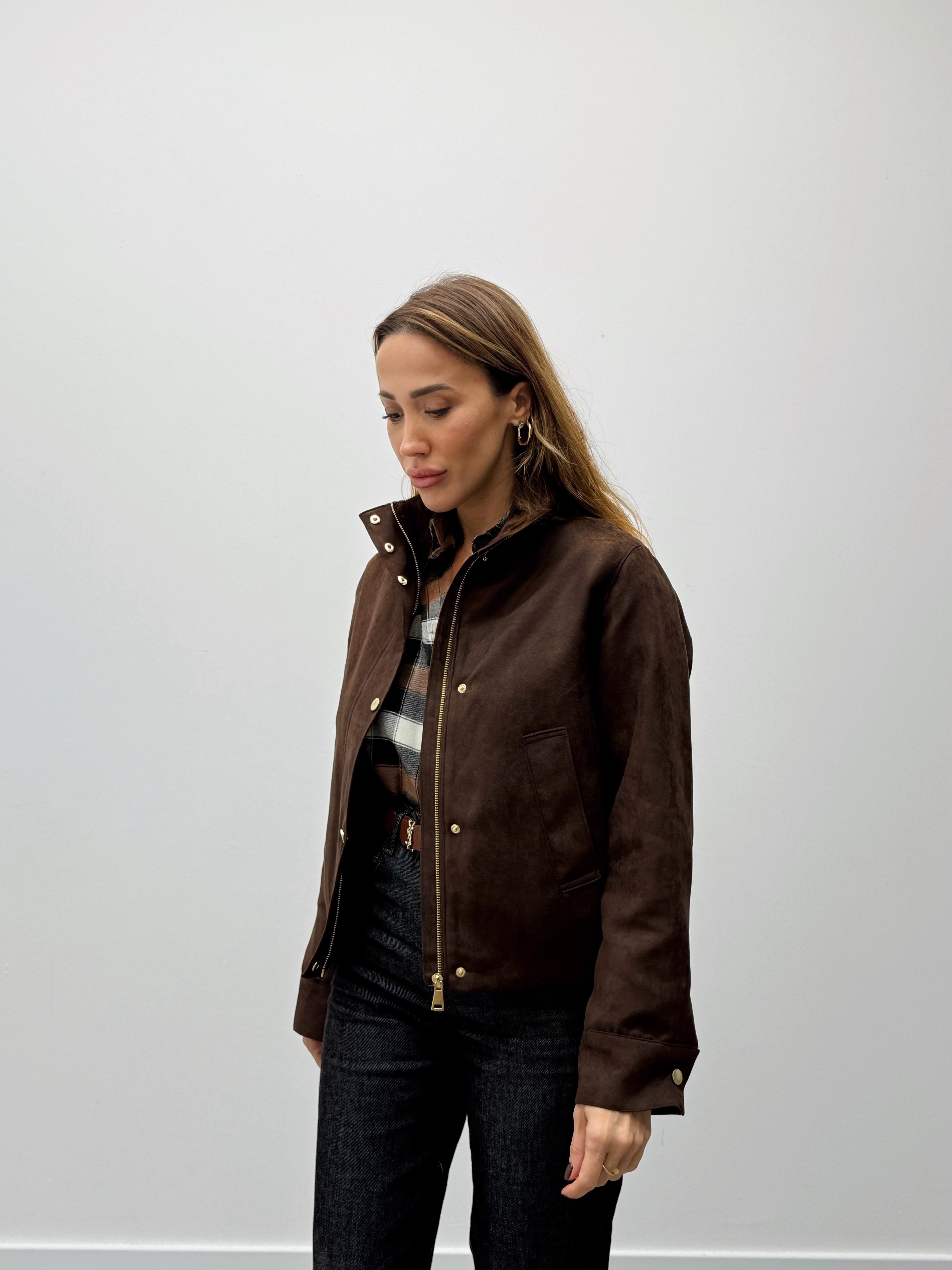 Kadın Süet Kumaş Arden Bomber Kahverengi Ceket · 3