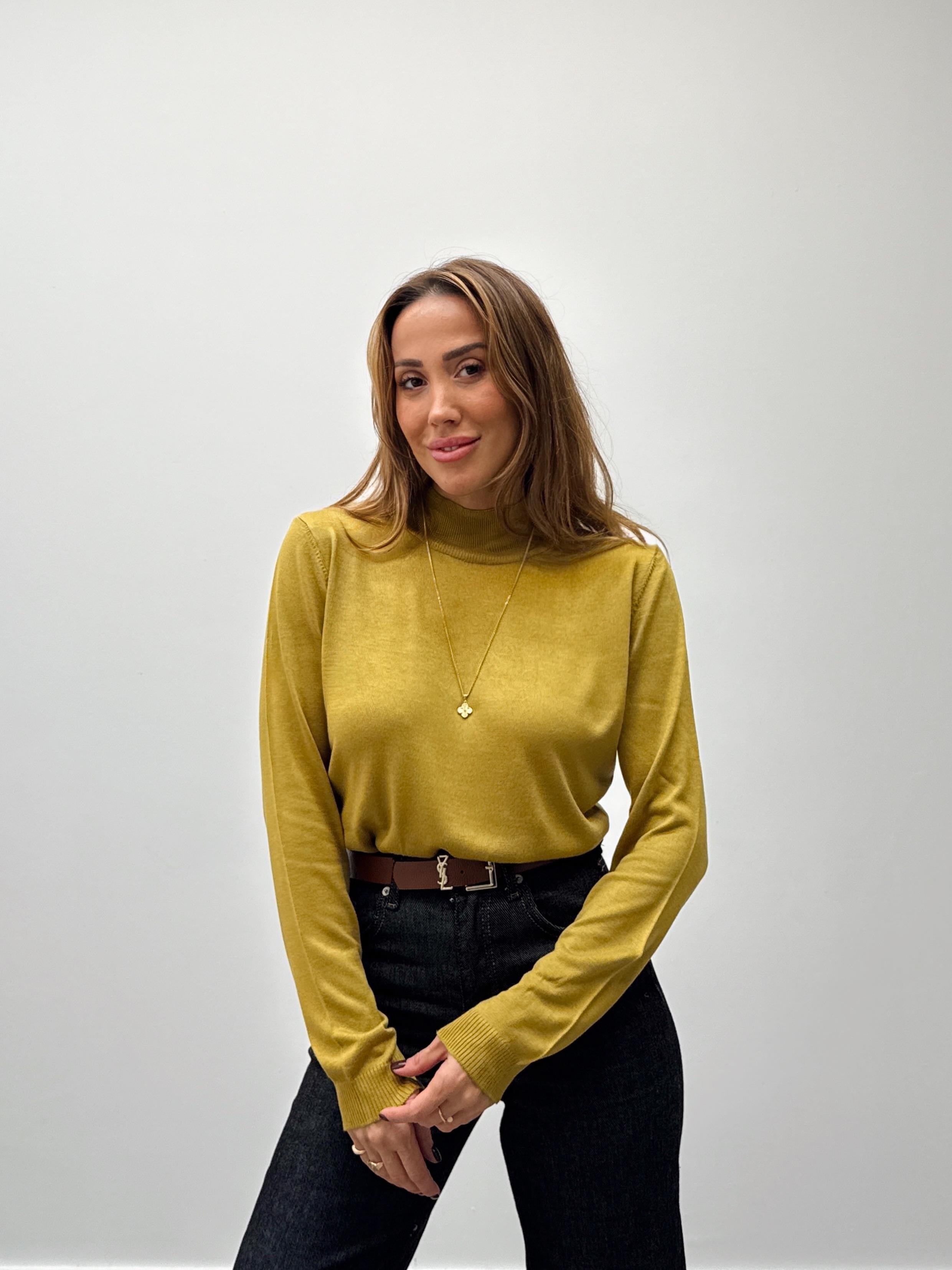 Kadın Balıkçı Yaka Yağ Yeşili Kazak