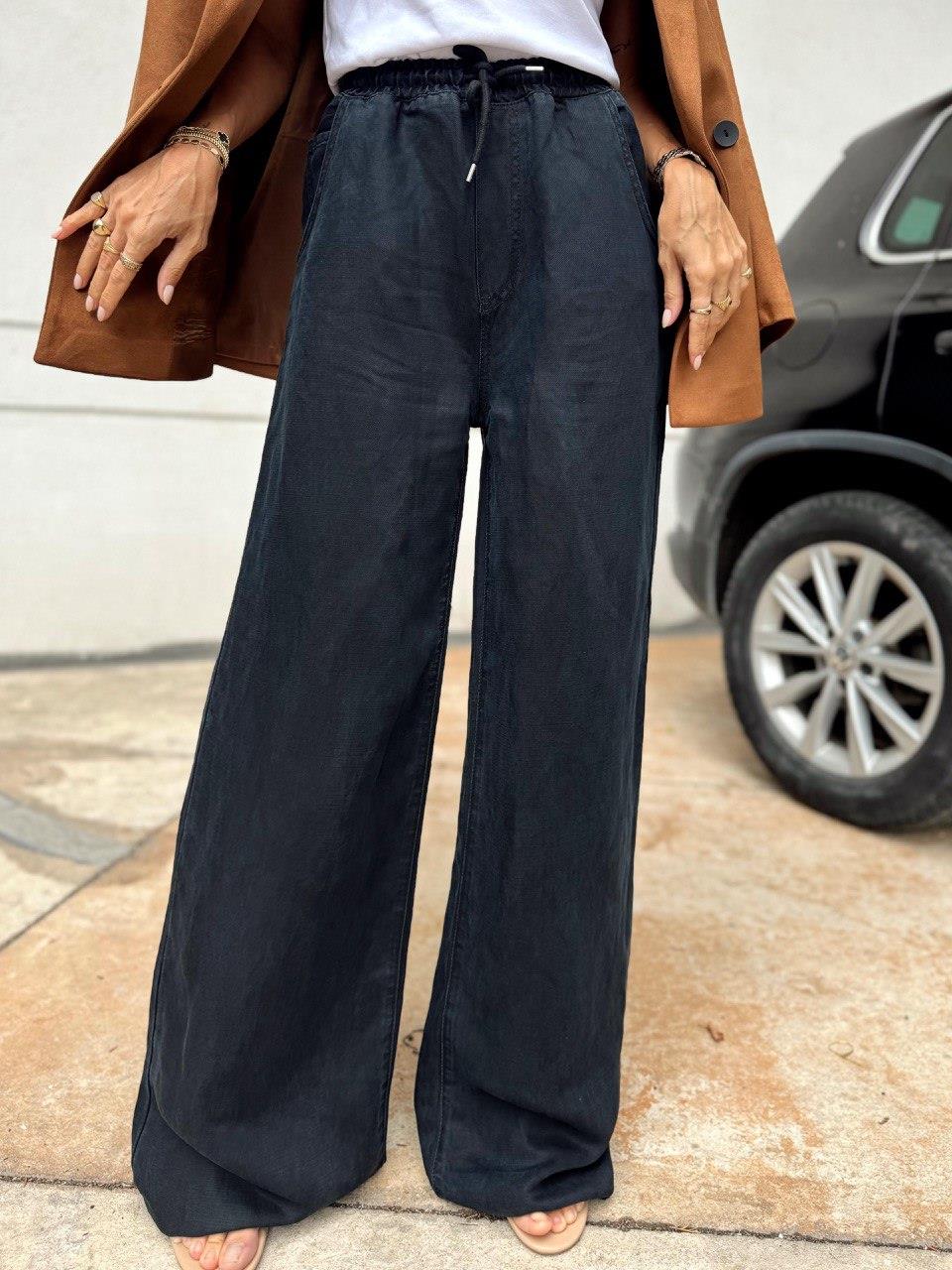 Kadın Bel Lastikli Oversize Geniş Paça Siyah Pantolon · 5
