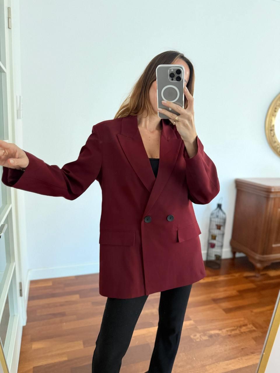 Kadın Double Kumaş Astarlı Koyu Bordo Blazer Ceket · 3