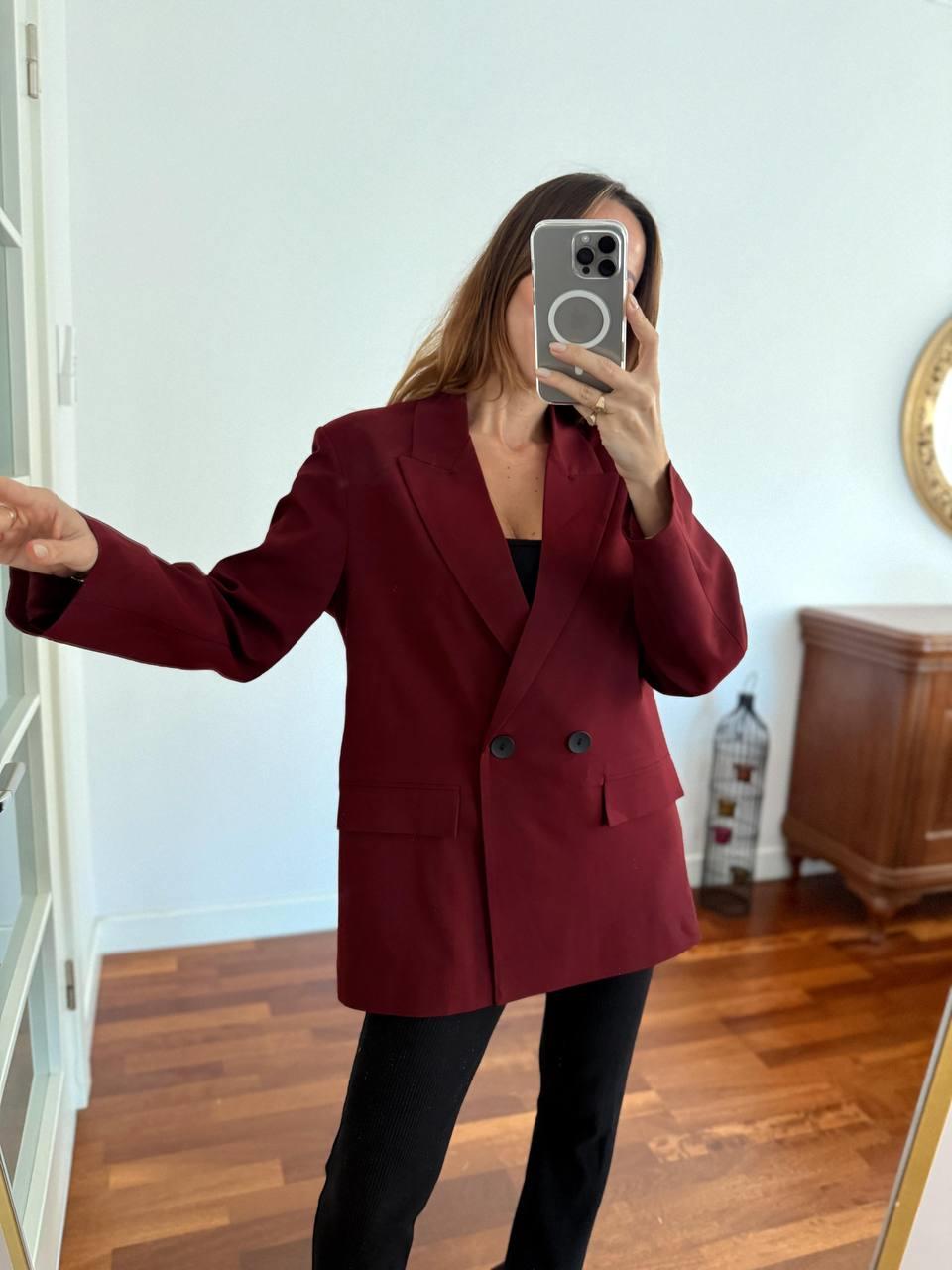 Kadın Double Kumaş Astarlı Koyu Bordo Blazer Ceket · 7