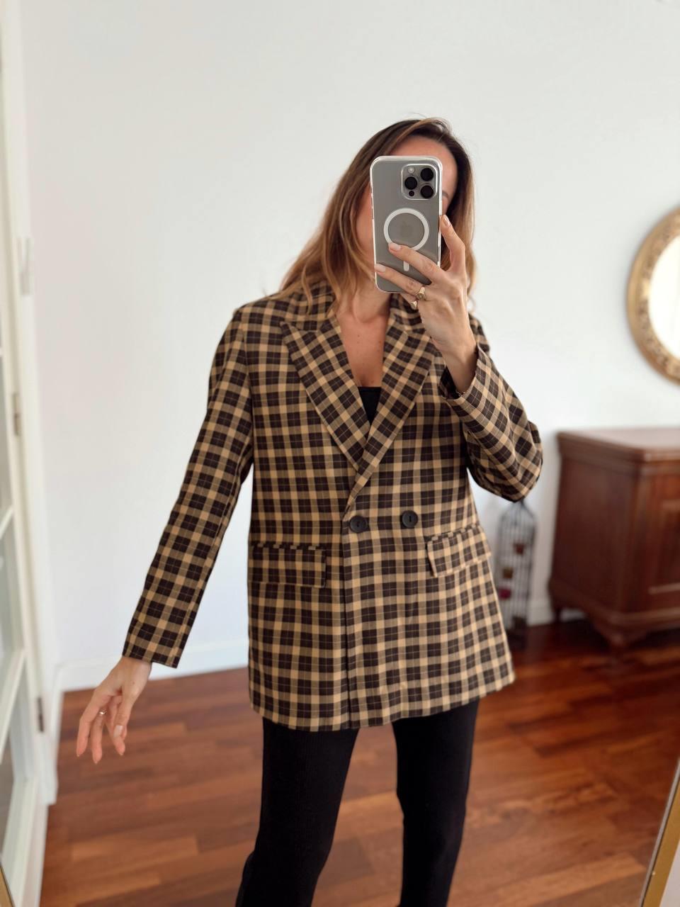 Kadın Double Kumaş Astarlı Vintage Kareli Blazer Ceket · 7