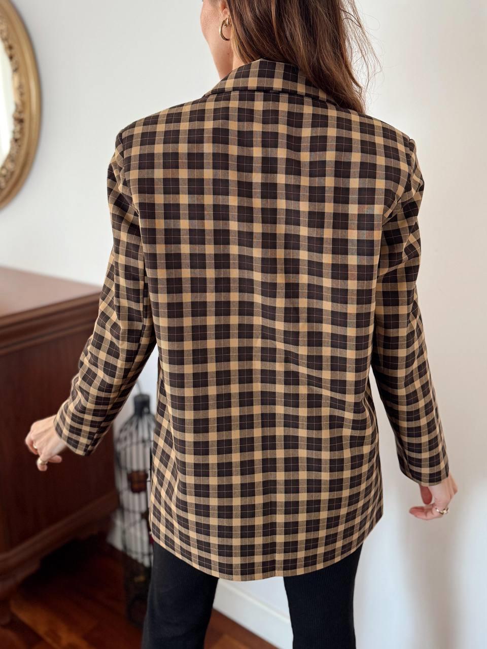 Kadın Double Kumaş Astarlı Vintage Kareli Blazer Ceket · 9