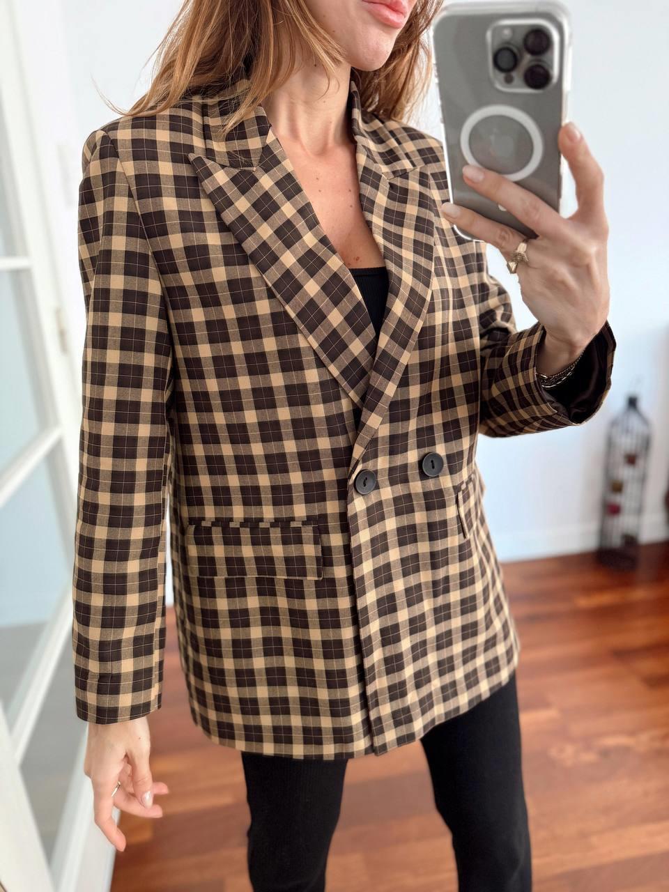 Kadın Double Kumaş Astarlı Vintage Kareli Blazer Ceket · 8