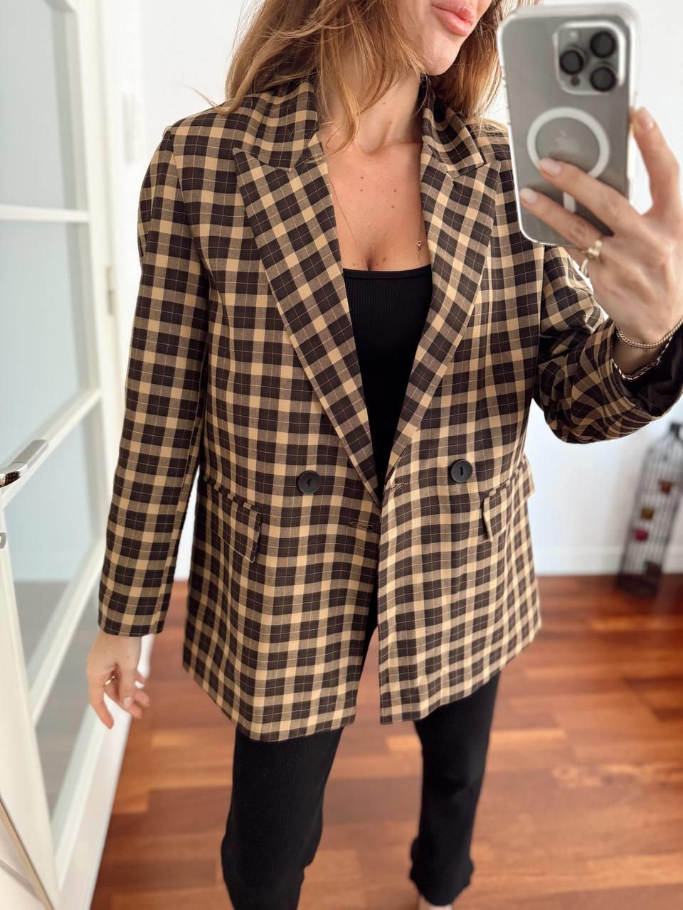 Kadın Double Kumaş Astarlı Vintage Kareli Blazer Ceket · 5