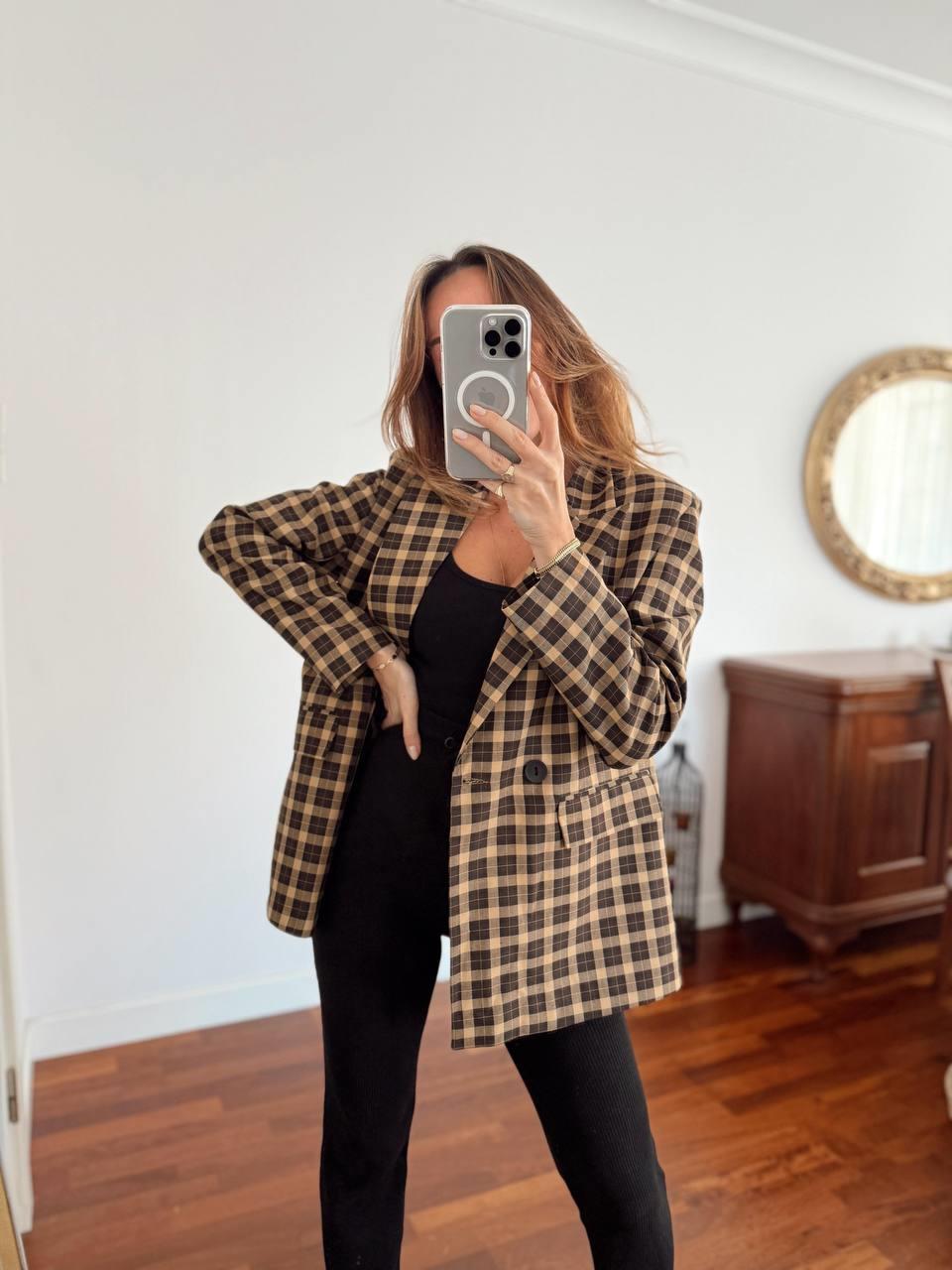 Kadın Double Kumaş Astarlı Vintage Kareli Blazer Ceket · 6