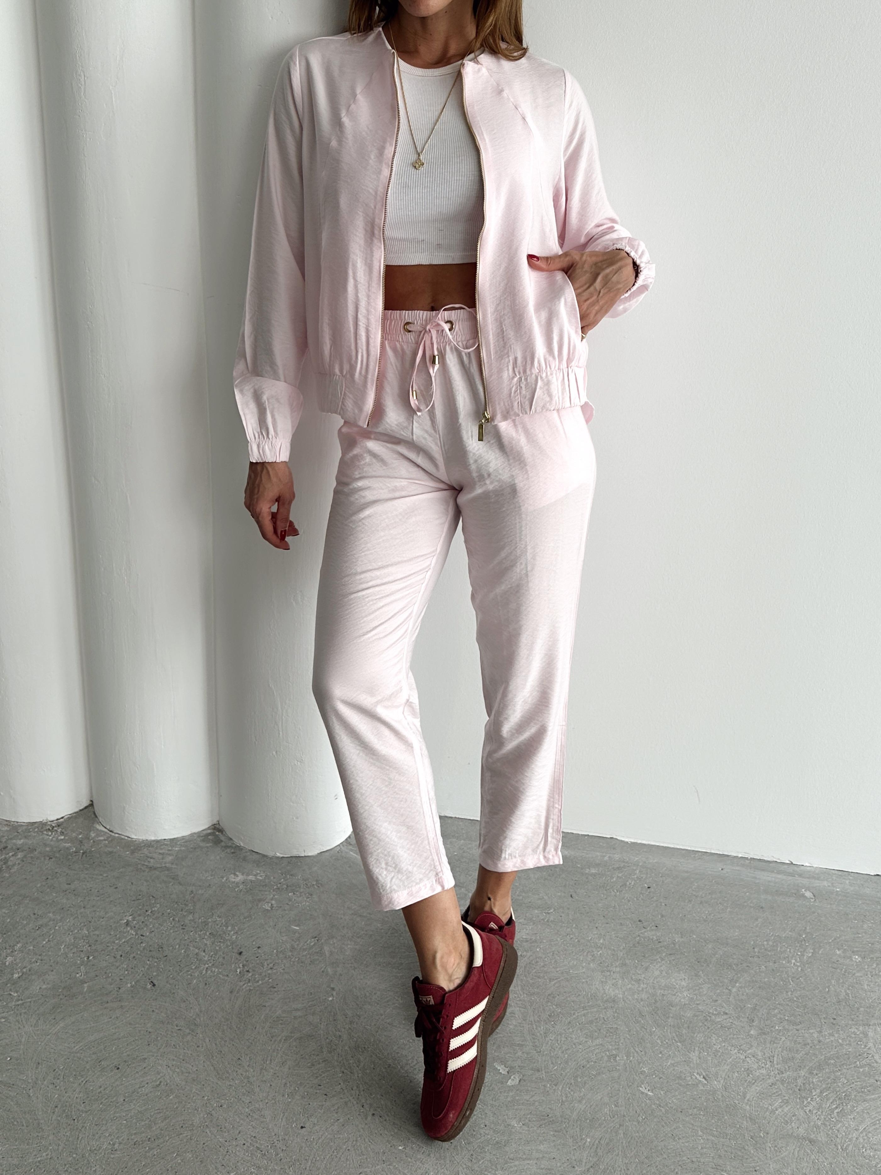 Kadın Fermuarlı Ceket Pantolon Alt-Üst Pembe Takım · 5