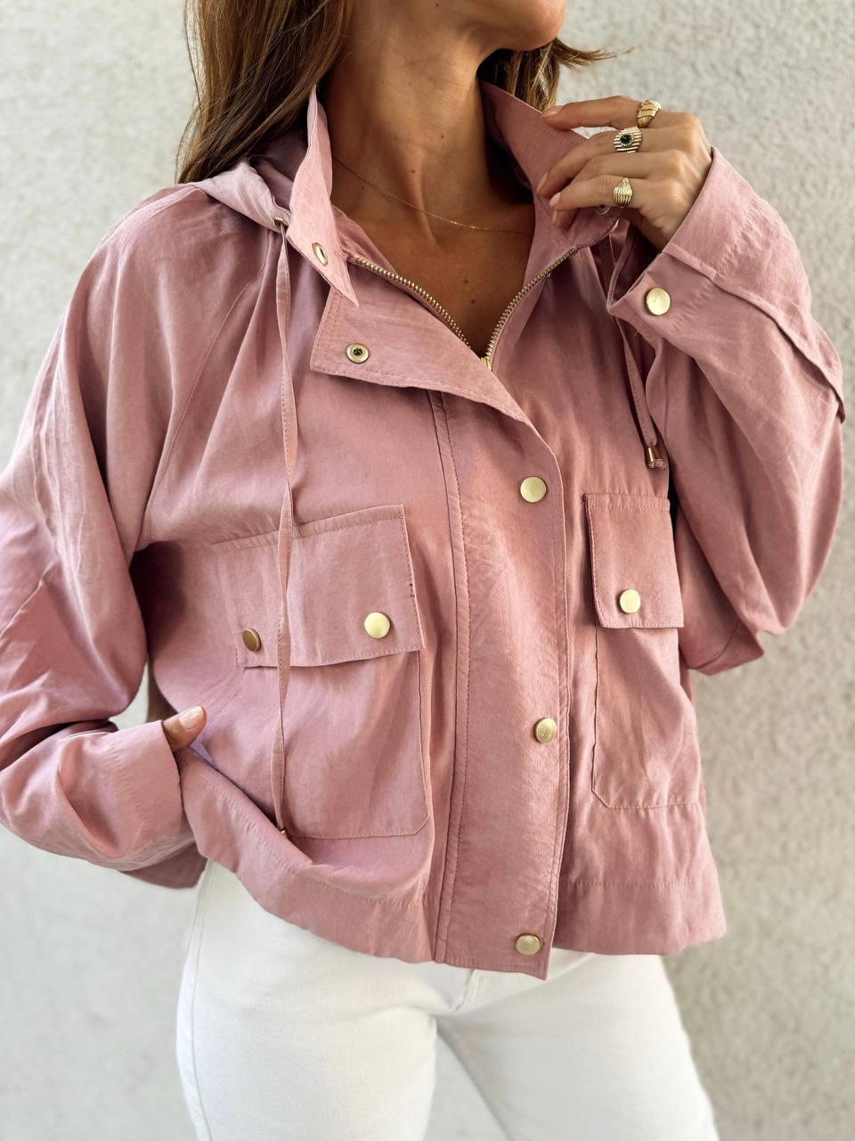 Kadın Kapüşonlu Oversize Bomber Pudra Trençkot · 6