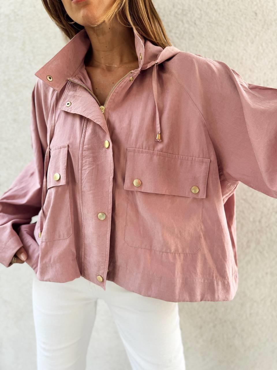 Kadın Kapüşonlu Oversize Bomber Pudra Trençkot · 4