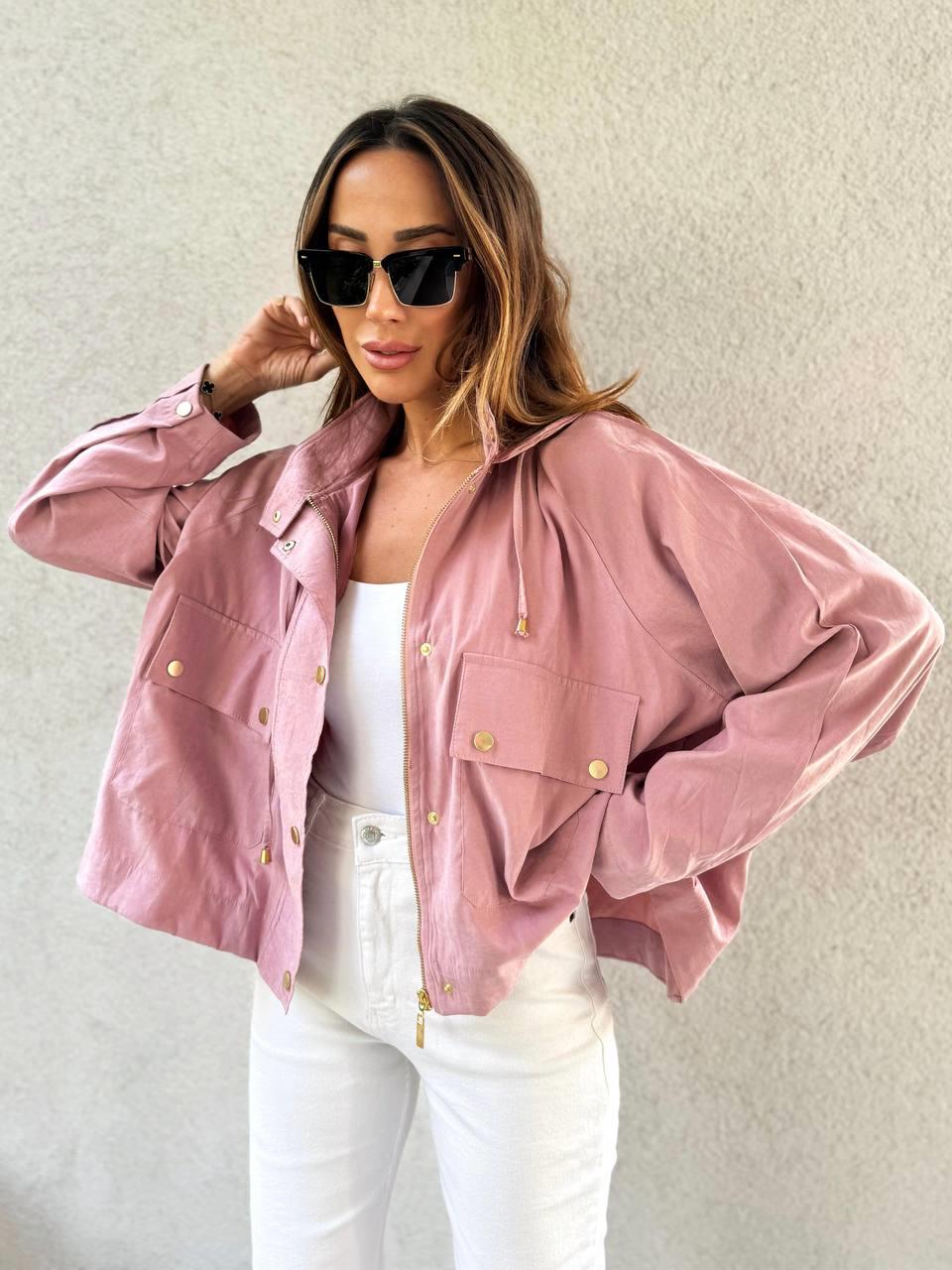 Kadın Kapüşonlu Oversize Bomber Pudra Trençkot · 5
