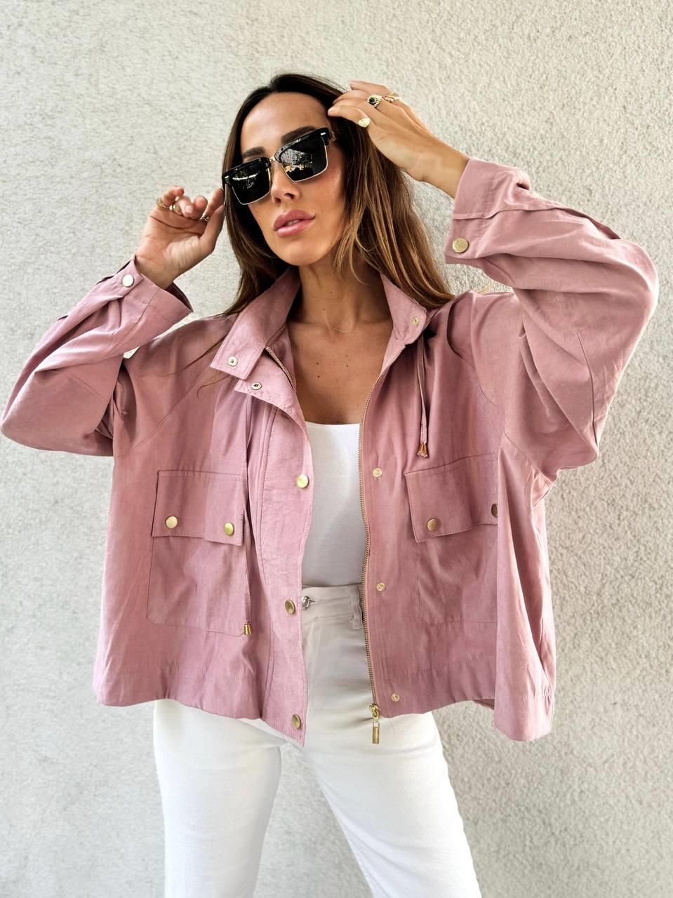 Kadın Kapüşonlu Oversize Bomber Pudra Trençkot · 3