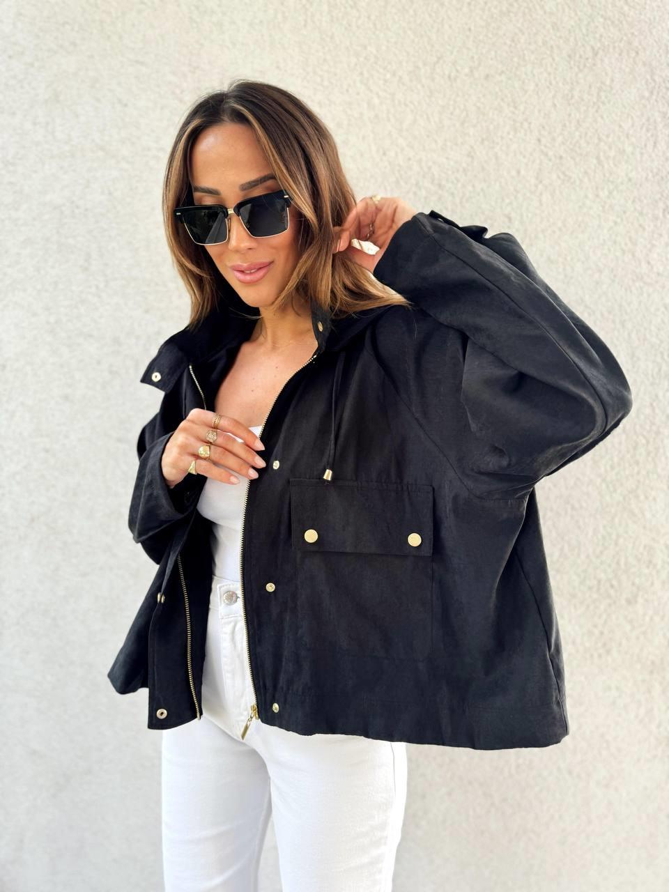 Kadın Kapüşonlu Oversize Bomber Siyah Trençkot · 4