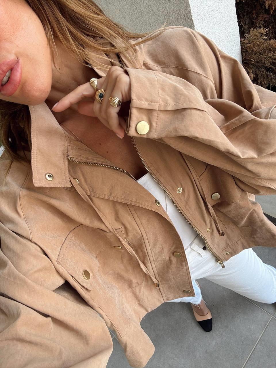 Kadın Kapüşonlu Oversize Bomber Sütlü Kahve Trençkot · 2