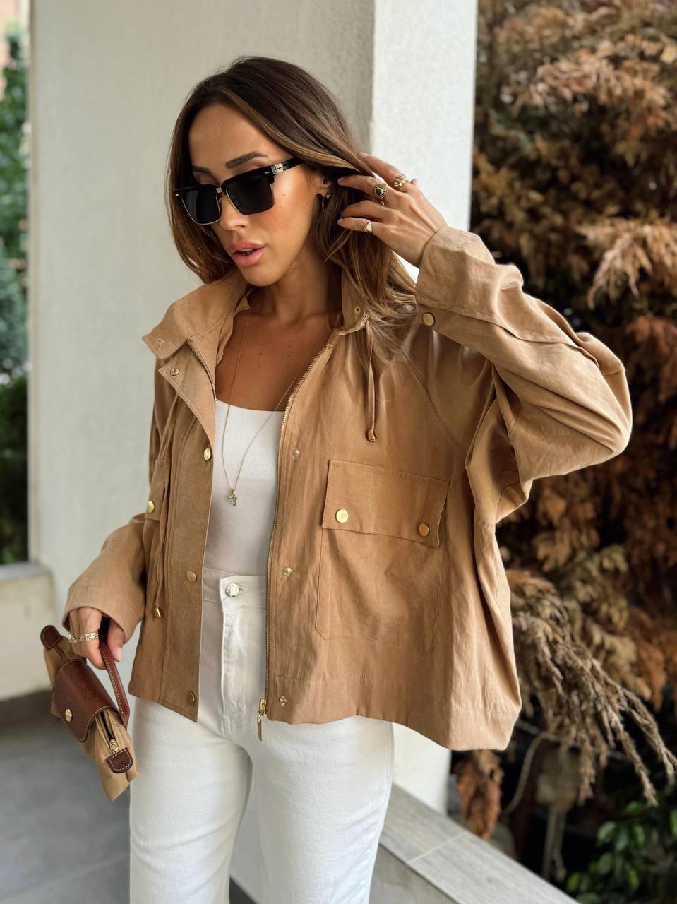 Kadın Kapüşonlu Oversize Bomber Sütlü Kahve Trençkot · 6