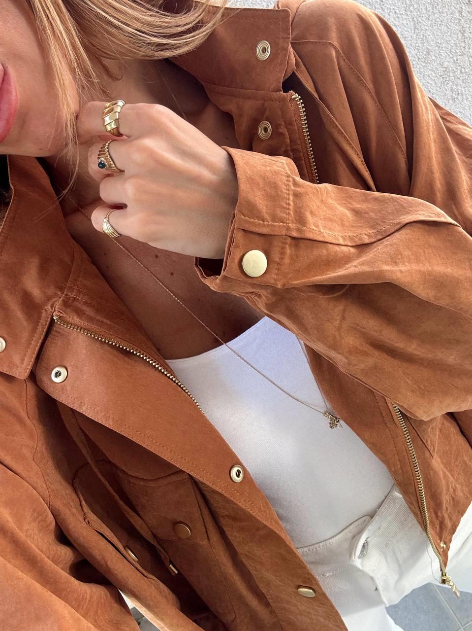 Kadın Kapüşonlu Oversize Bomber Taba Trençkot · 2