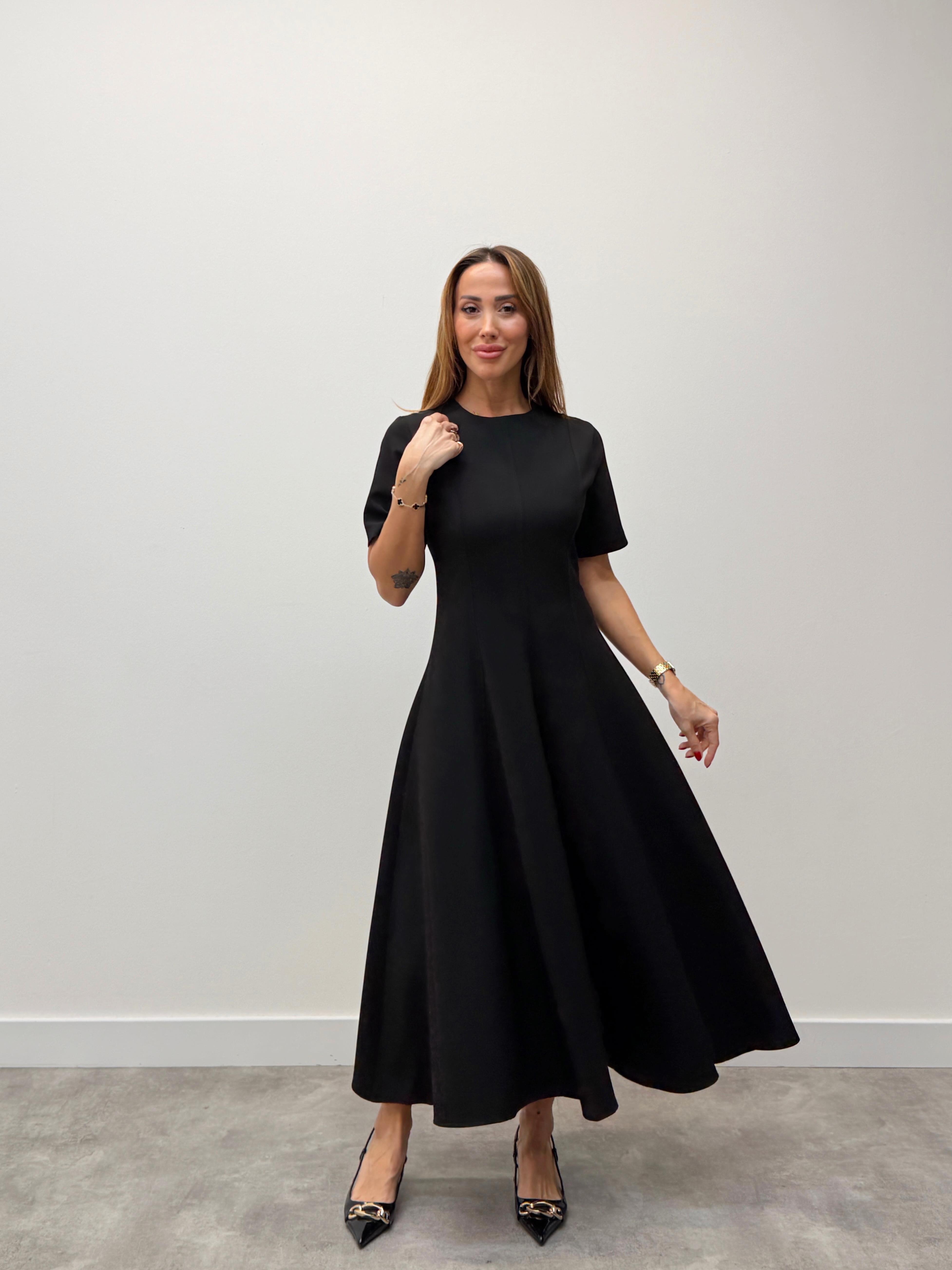 Kadın Maxi Boy Kloş Prenses Siyah Elbise