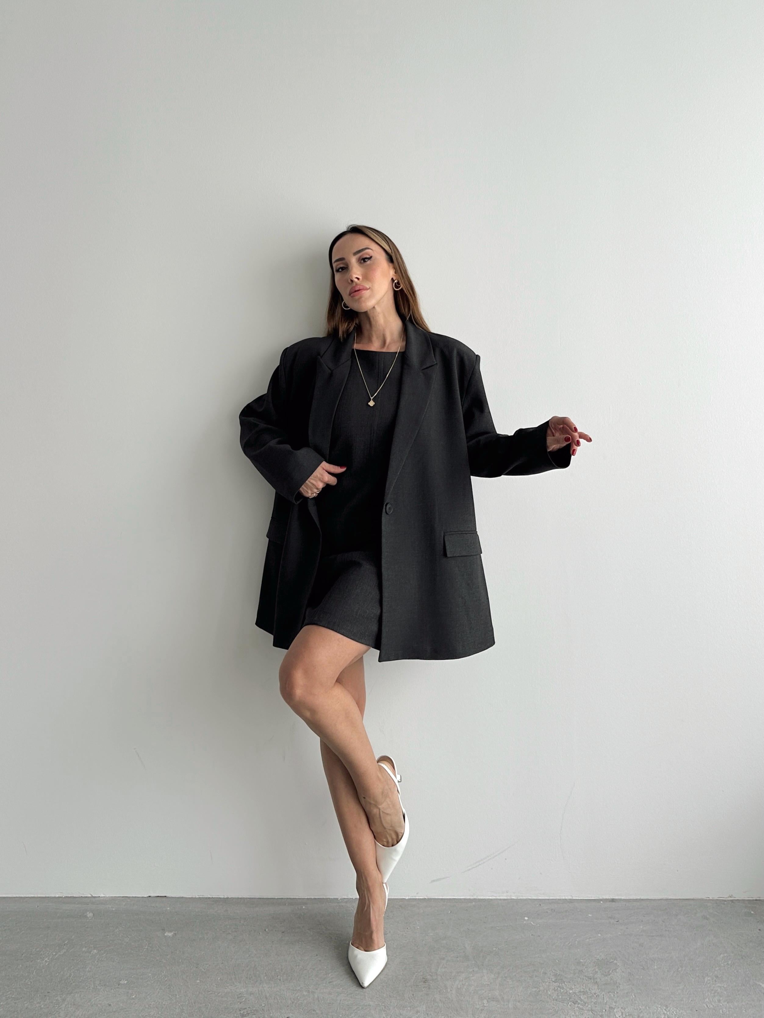 Kadın Oversize Antrasit Blazer Ceket · 2