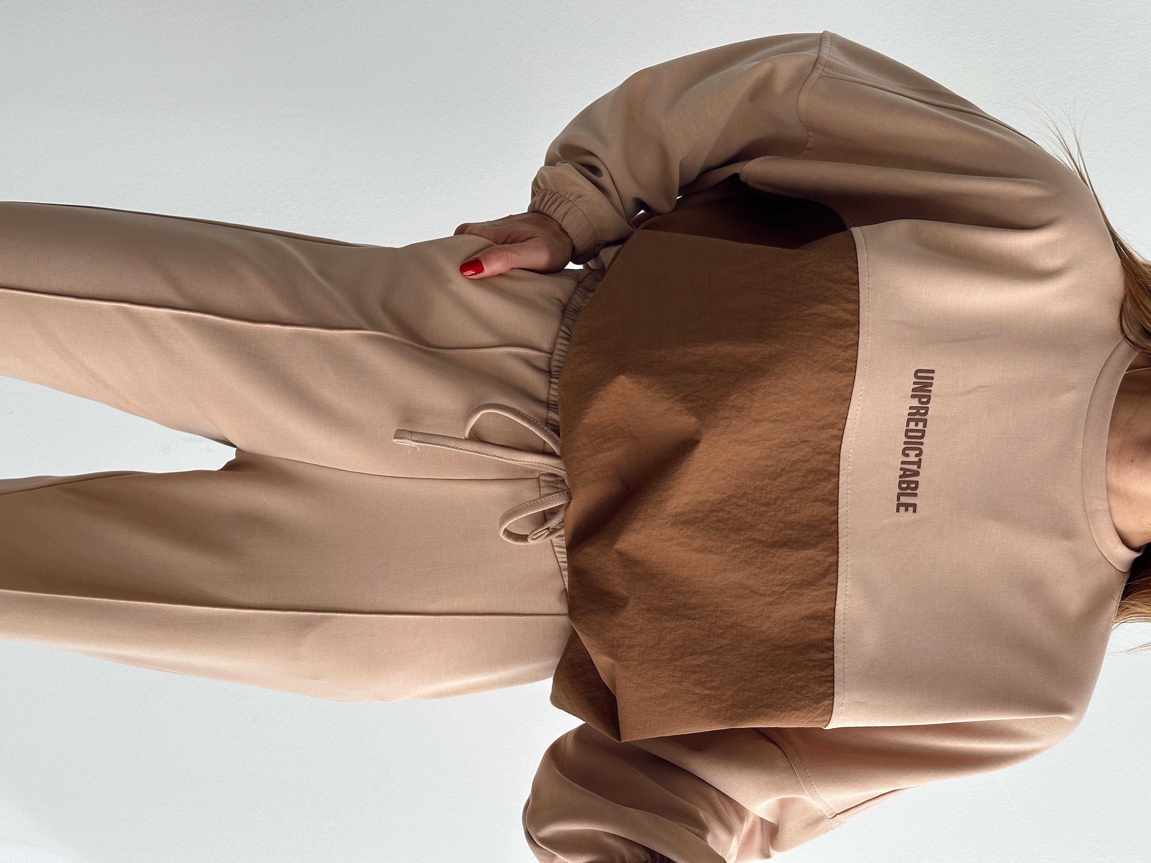 Kadın Paraşüt Detay Sweat Pantolon Vizon Modal Takım · 2