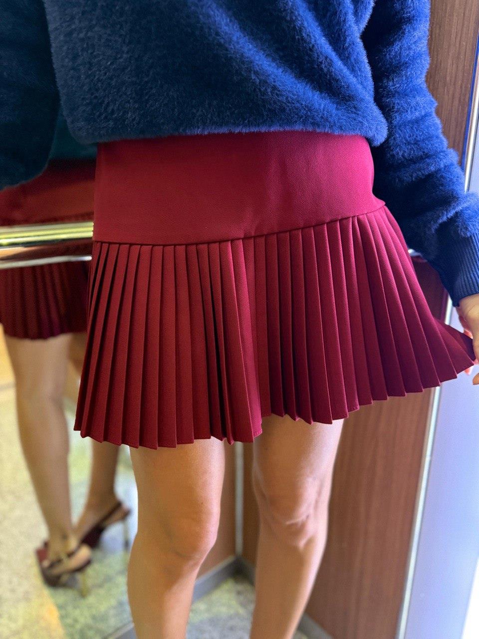 Kadın Pliseli Kısa Şık Trend Klasik Bordo Mini Etek · 7
