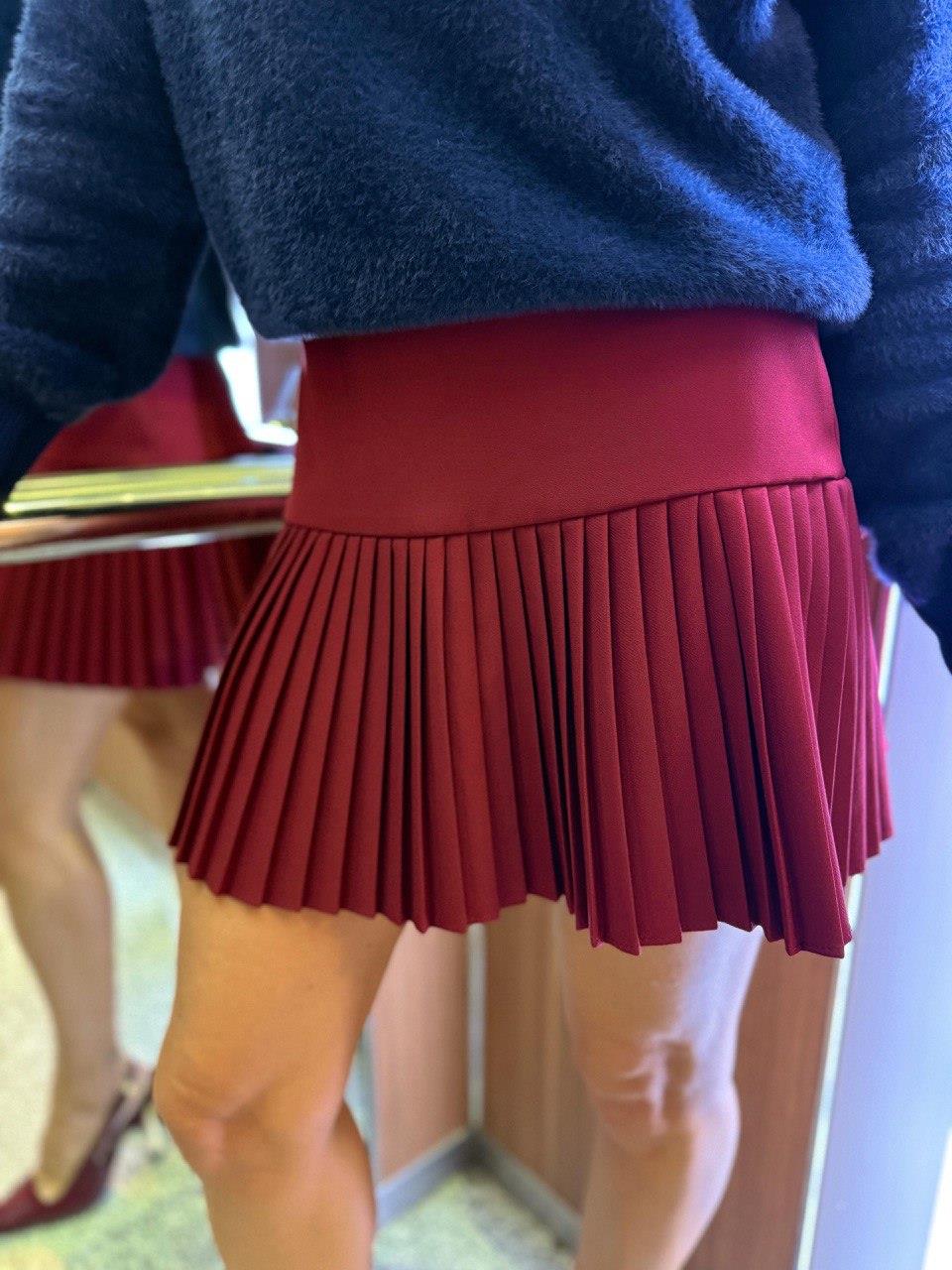 Kadın Pliseli Kısa Şık Trend Klasik Bordo Mini Etek · 5