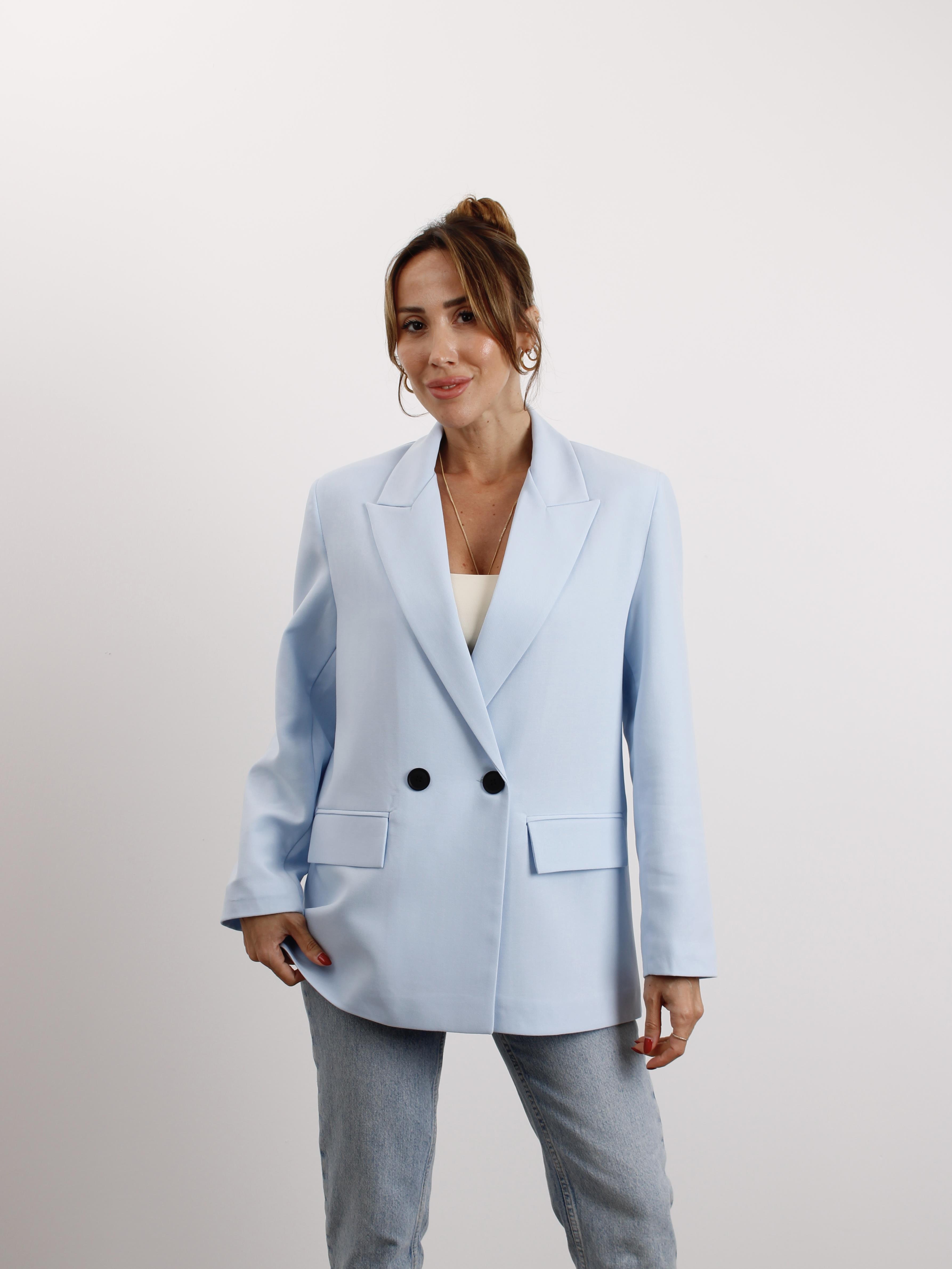 Kadın Poliviskon Kumaş Astarlı Bebe Mavi Blazer Ceket