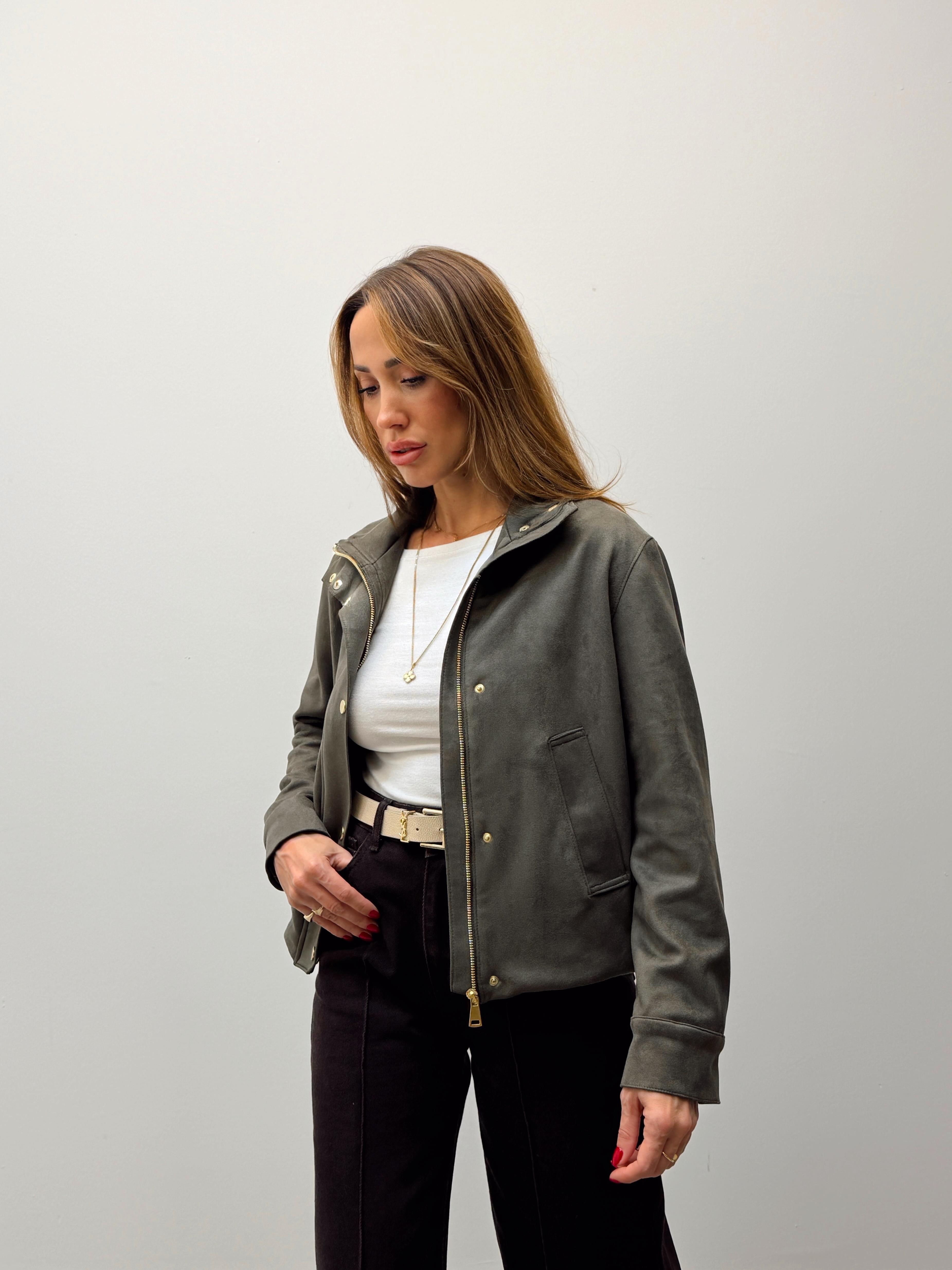 Kadın Süet Kumaş Arden Bomber Haki Ceket · 3