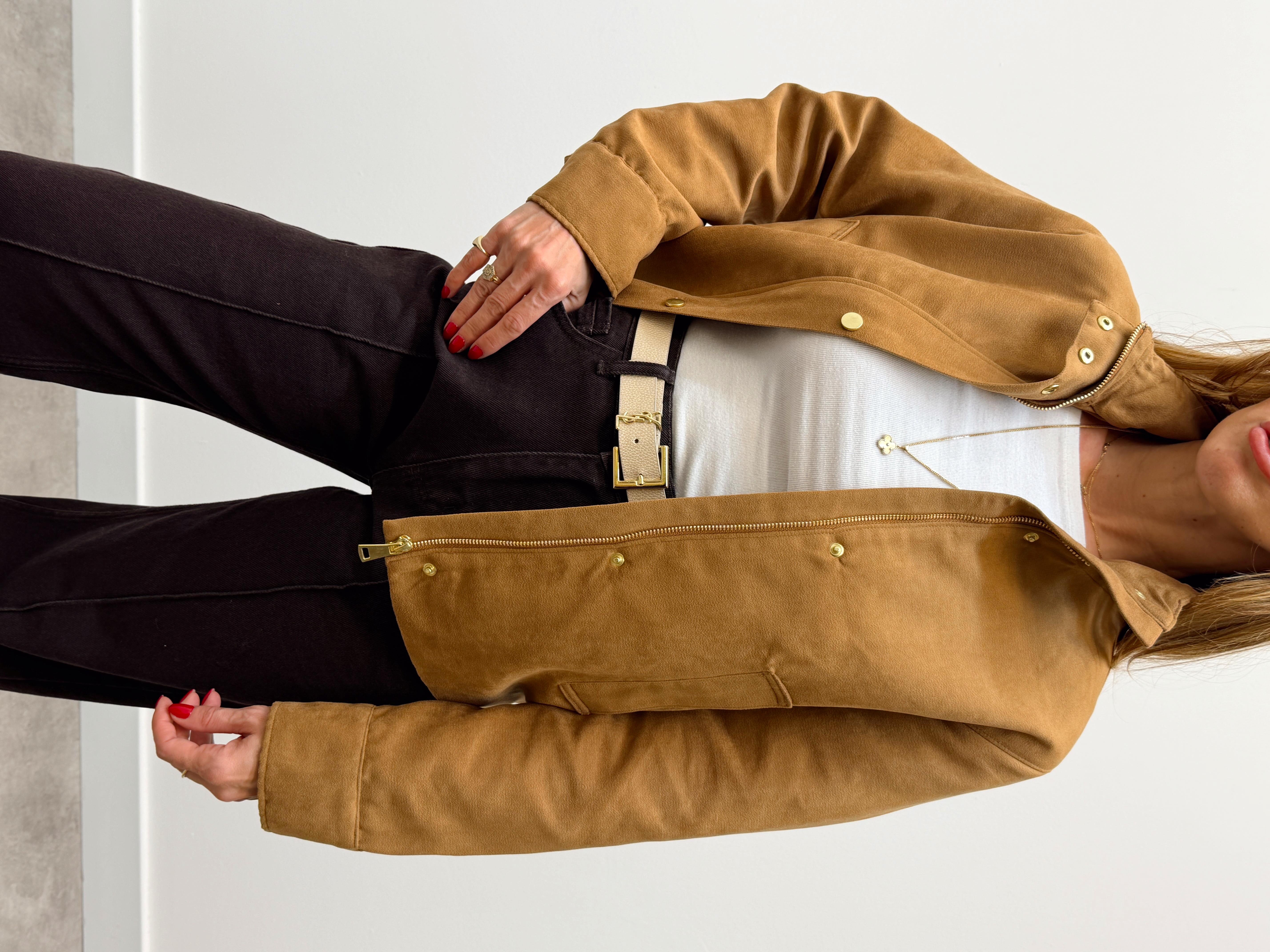 Kadın Süet Kumaş Arden Bomber Taba Ceket · 4