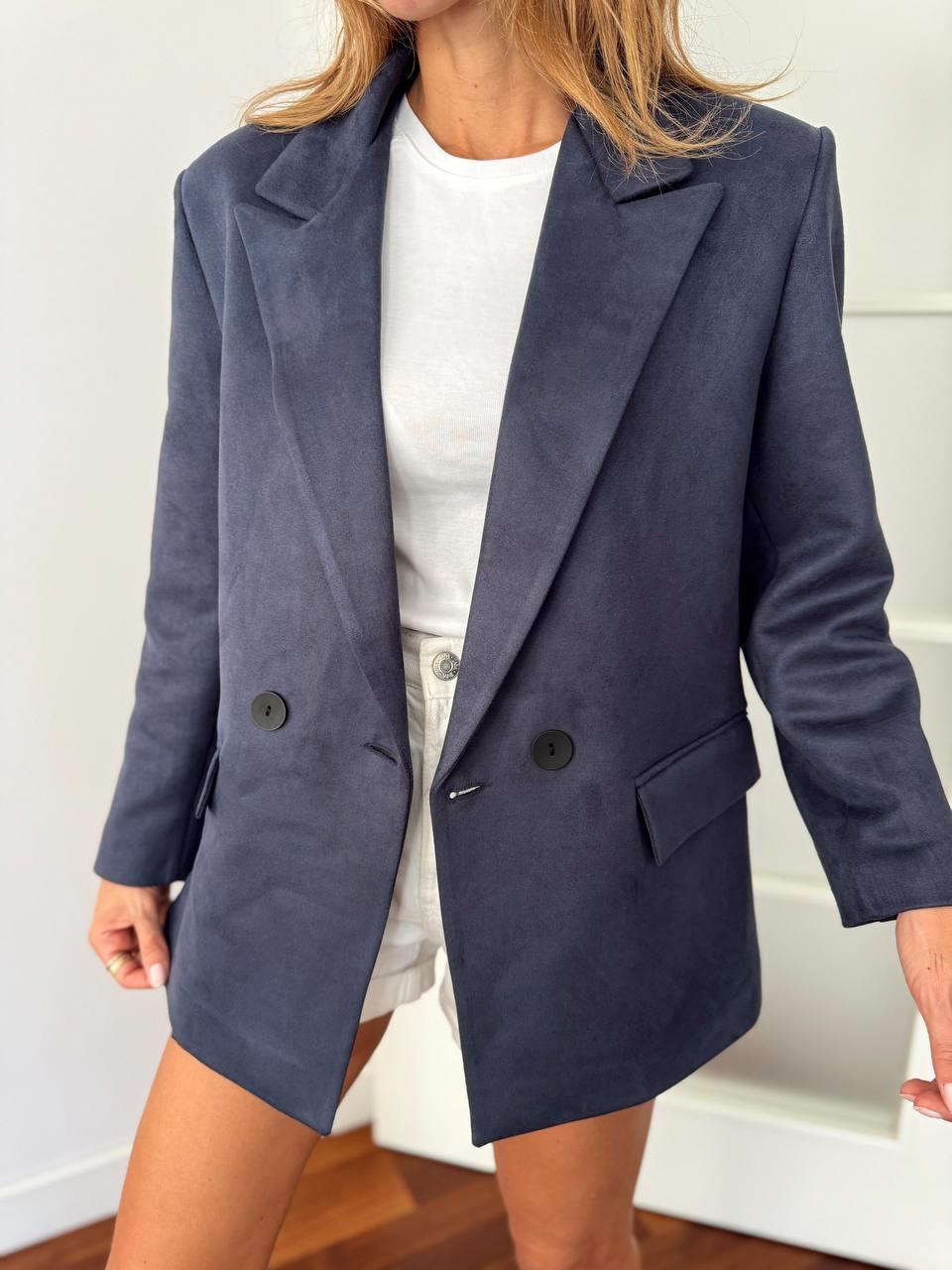 Kadın Süet Kumaş Astarlı Lacivert Blazer Ceket