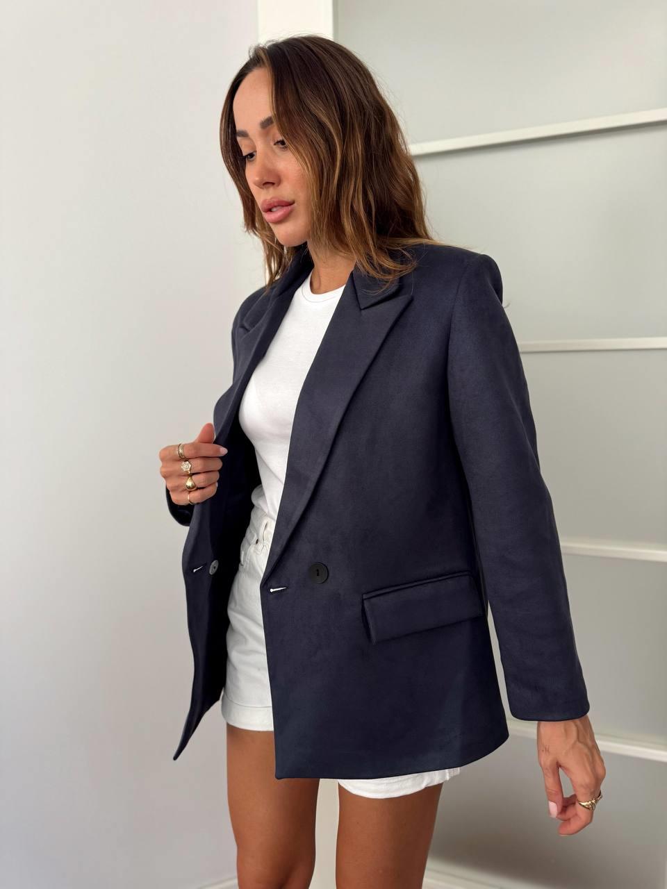 Kadın Süet Kumaş Astarlı Lacivert Blazer Ceket · 5