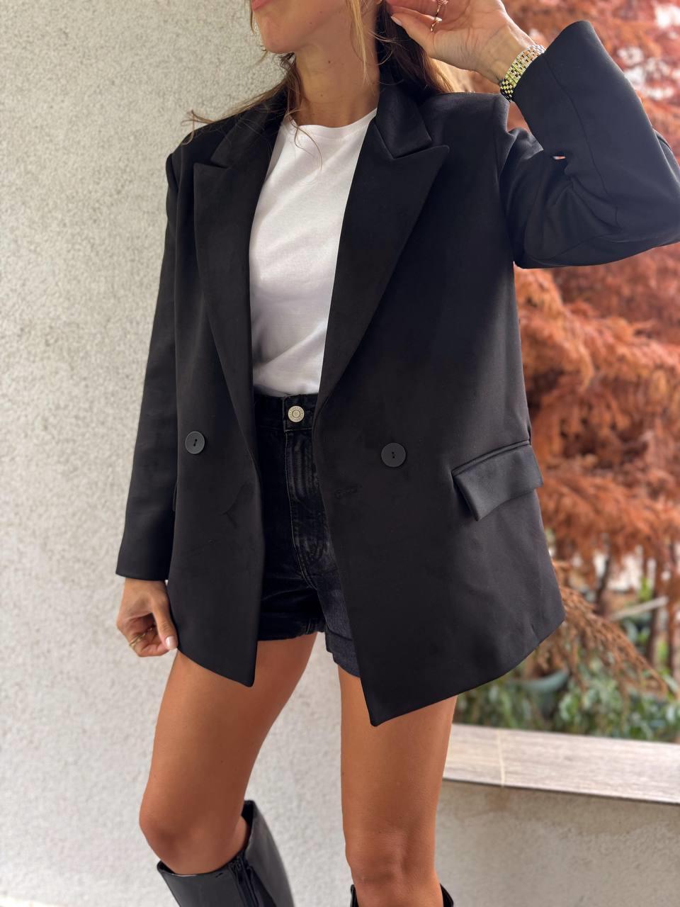Kadın Süet Kumaş Astarlı Siyah Blazer Ceket · 3
