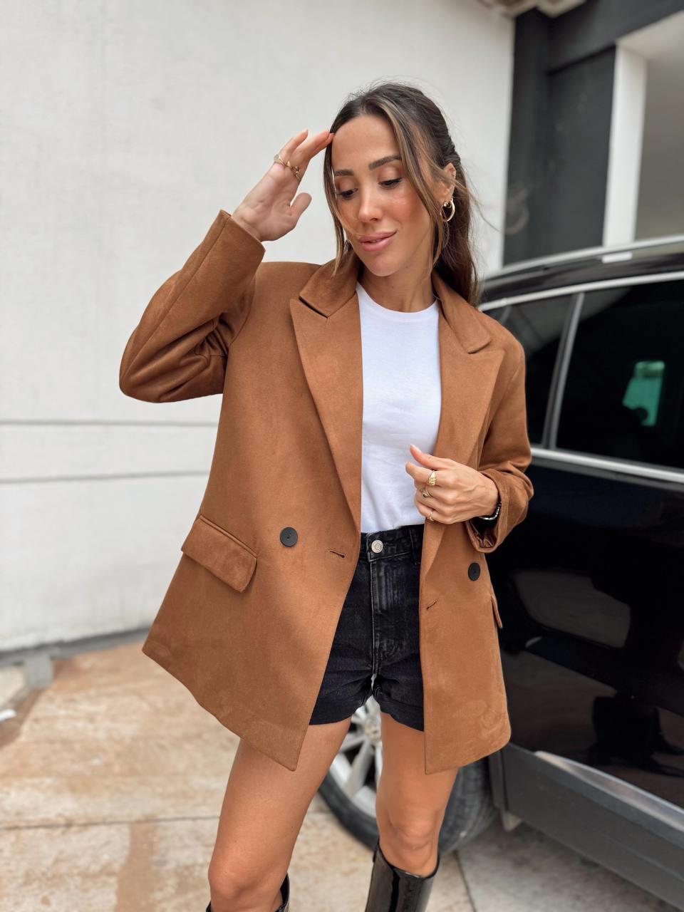 Kadın Süet Kumaş Astarlı Taba Blazer Ceket · 2