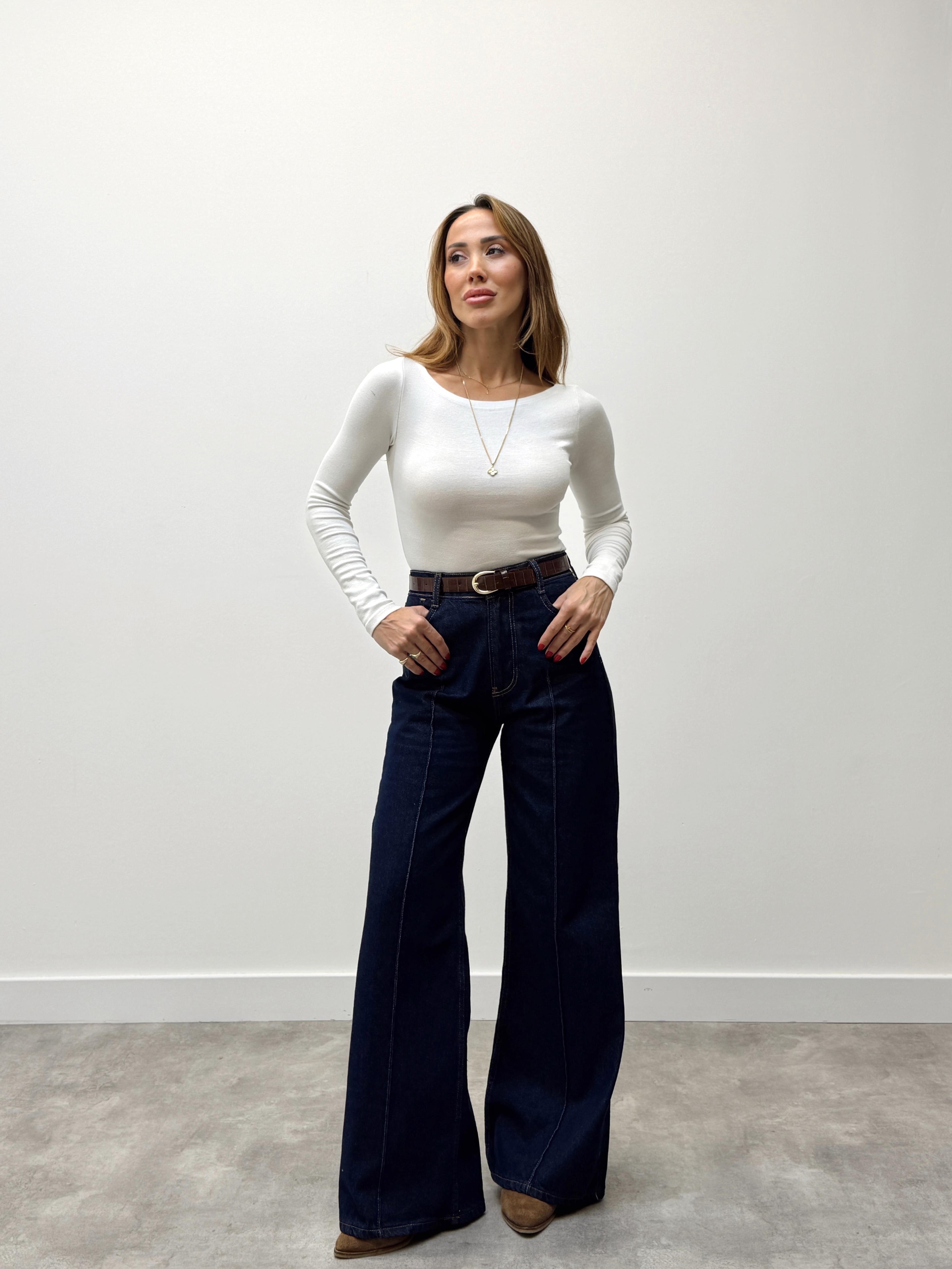 Kadın Yüksek Bel Kemerli Jean Denim Pantolon