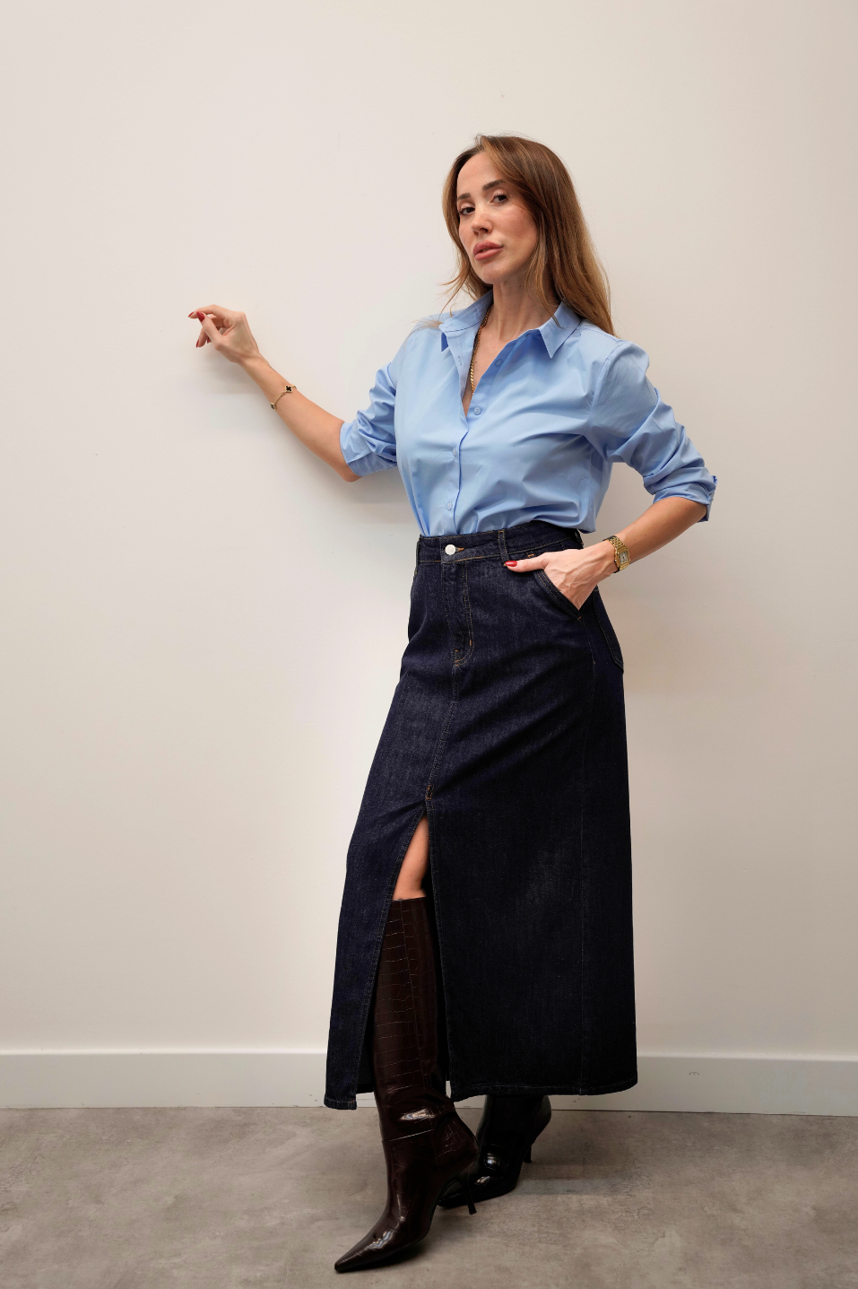 Luxe Yırtmaçlı Denim Etek