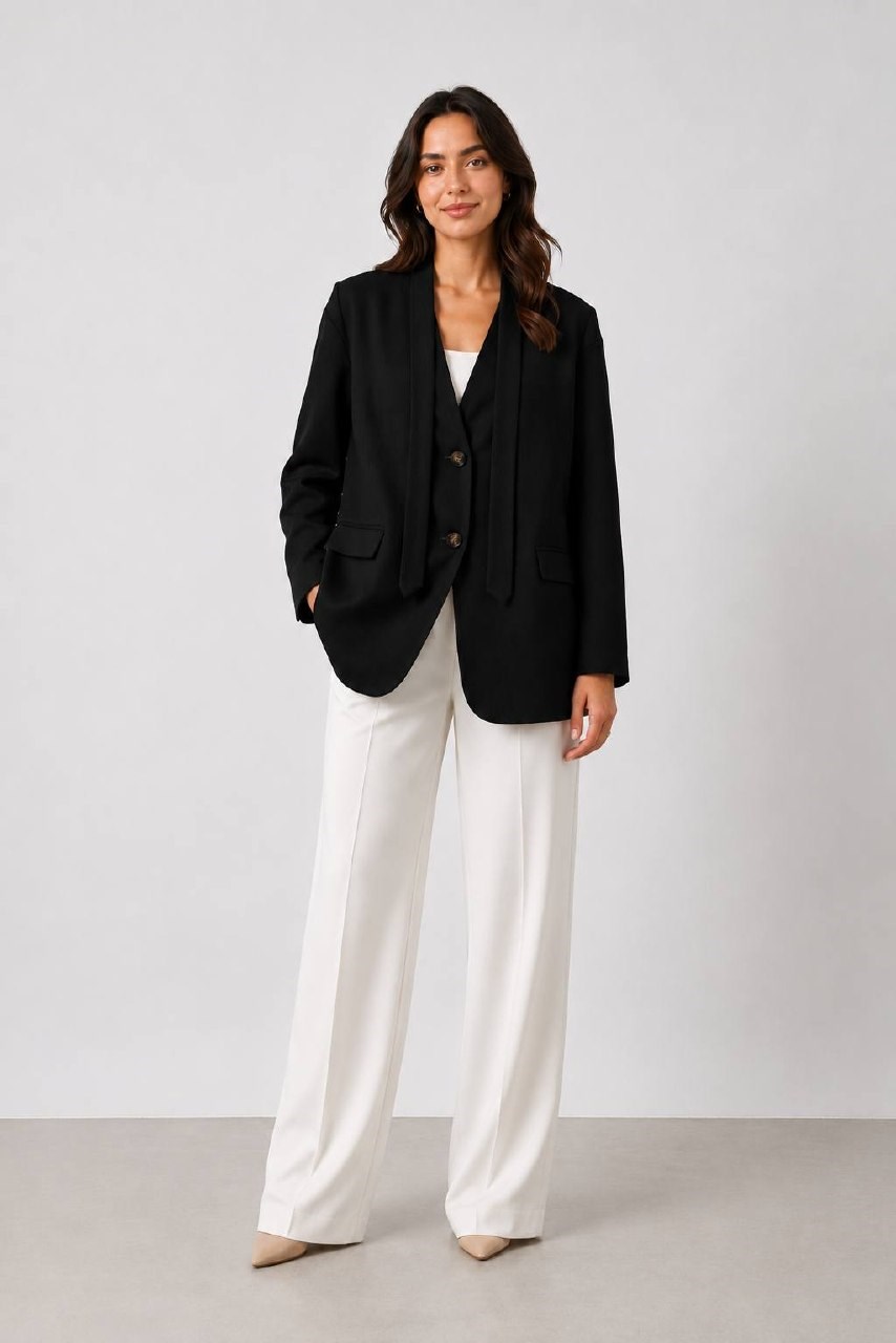 Noir Şal Yaka Dökümlü Siyah Blazer Ceket
