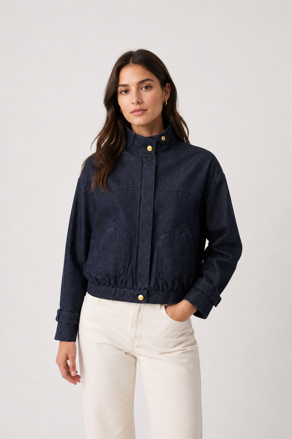 Premium Crop Denim Mavi Ceket 