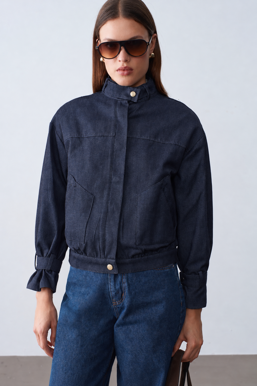 Premium Crop Denim Mavi Ceket 