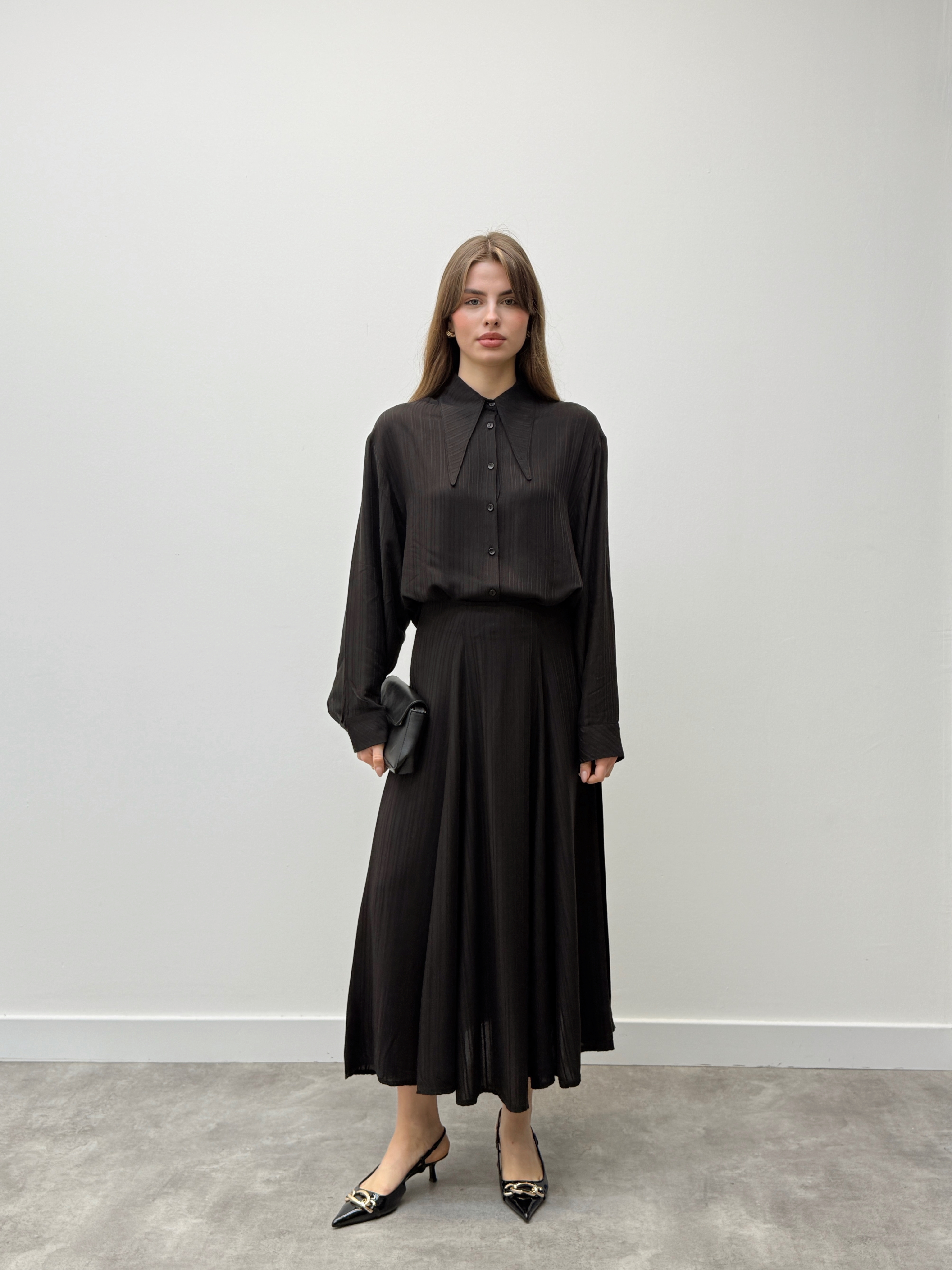 Serena Yaka Detaylı Siyah İkili Takım