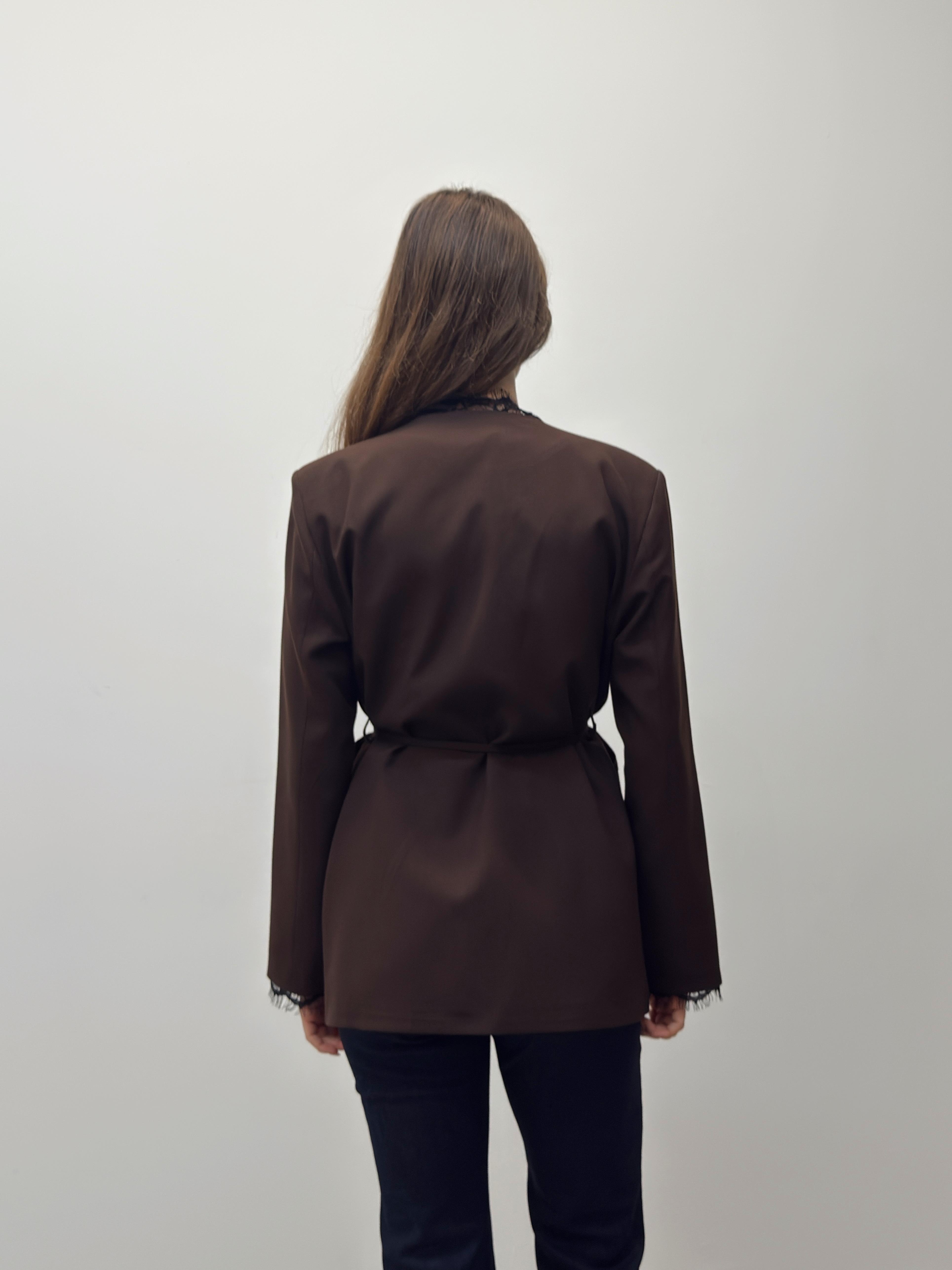 Velora Dantel  Kuşaklı Kahve Blazer Ceket · 5
