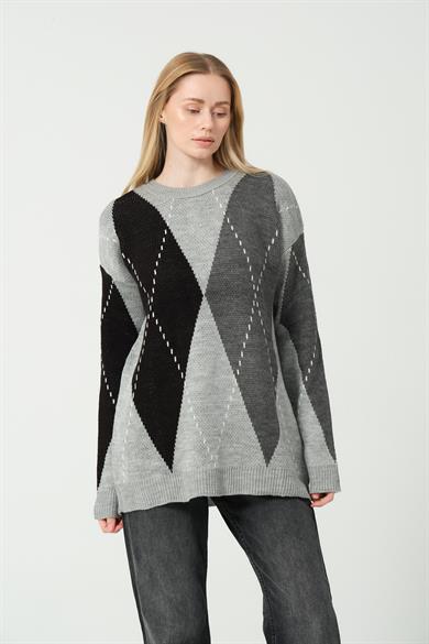 BAKLAVA DESENLİ TRİKO KAZAK GRİ